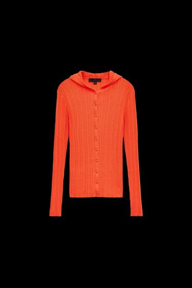 Zara RIB KNIT HOODED JACKET - Orange - Image 0