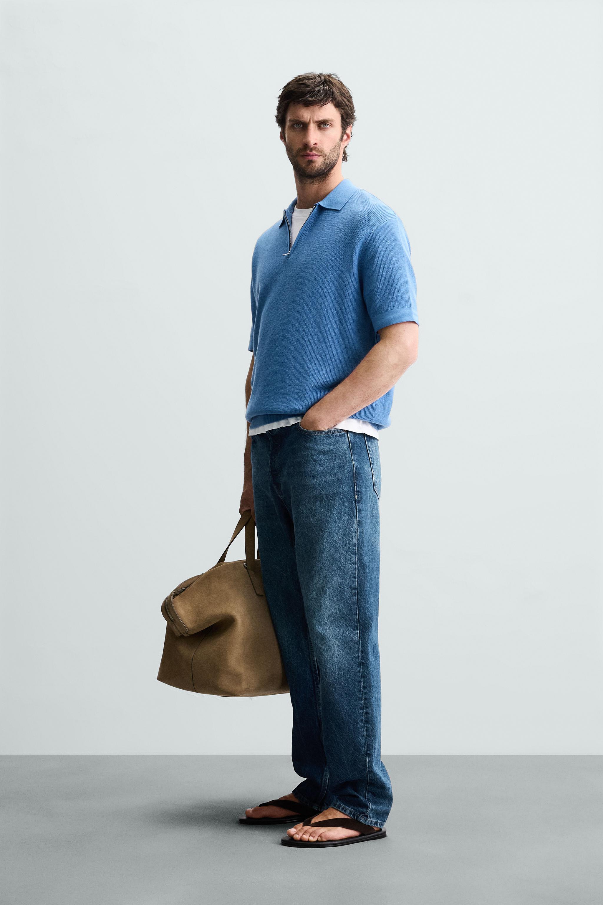 PURL KNIT POLO SHIRT WITH ZIP - Bluish | ZARA South Africa