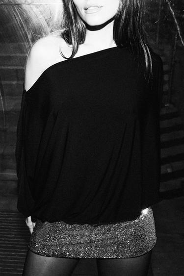 SHORT DRESS WITH CONTRAST SEQUINS - Black by Zara