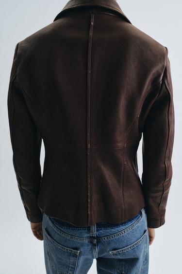 LIMITED EDITION ZW COLLECTION LEATHER TAILORED BLAZER - Brown by Zara - Image 2