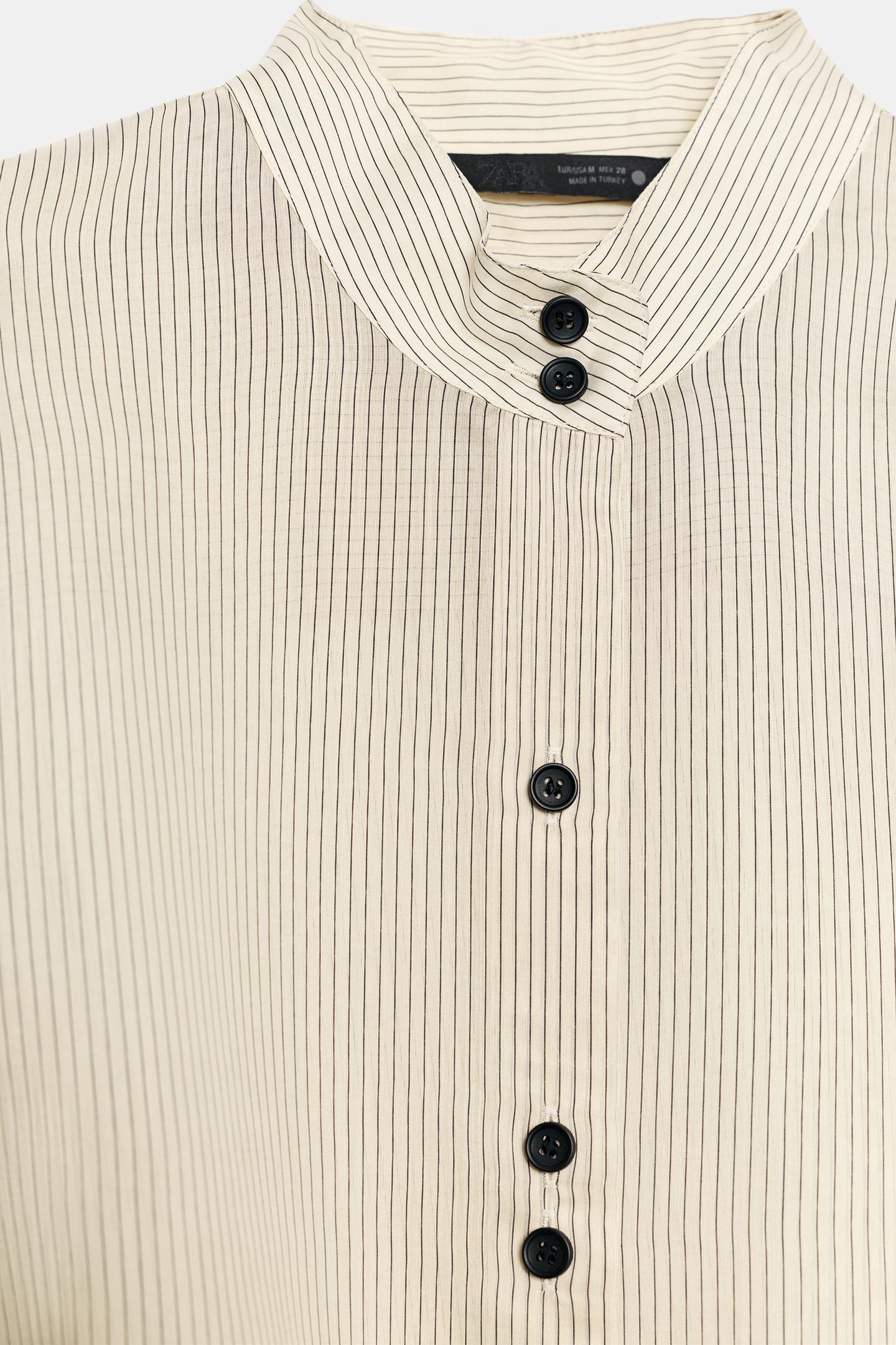 Женская рубашка Zara Striped Cummerbund Shirt ZW Collection, цвет: Чёрный / Экрю — фото 7