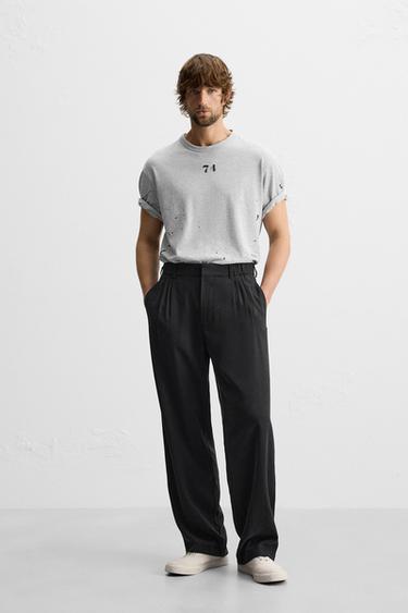 Zara 噴漆效果T恤 - 斑紋灰色