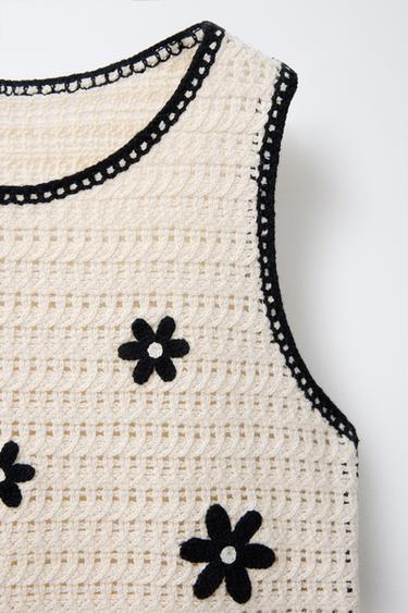 FLORAL CROCHET KNIT TOP - Ecru by Zara - Image 2