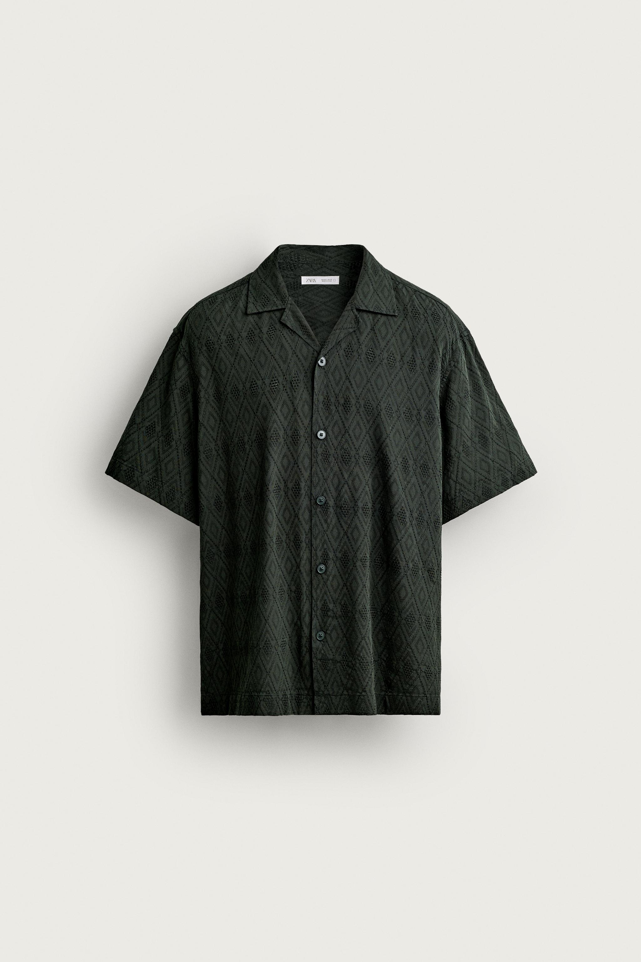 GEOMETRIC JACQUARD RELAXED FIT SHIRT — Green