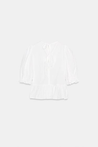 CHECK SMOCKED TOP - White by Zara - Image 7