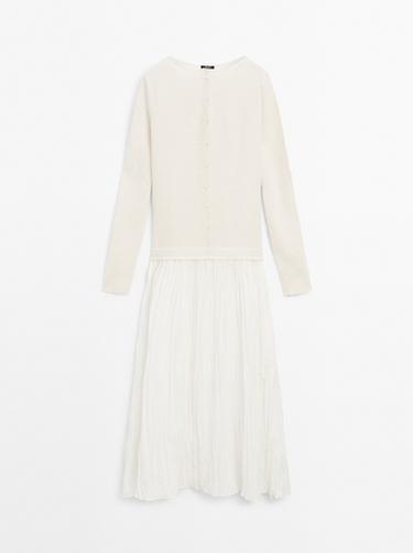 Vestido largo combinado plisado - Blanco de Zara - Imagen 0