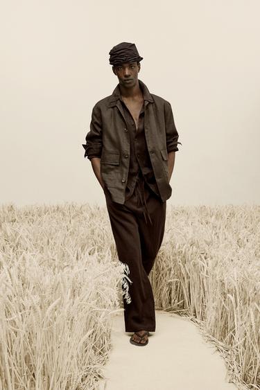 100% 린넨 오버셔츠 - Zara 브라운