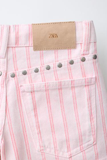 STUDDED STRIPED DENIM BERMUDA SHORTS - Pink / White by Zara - Image 3
