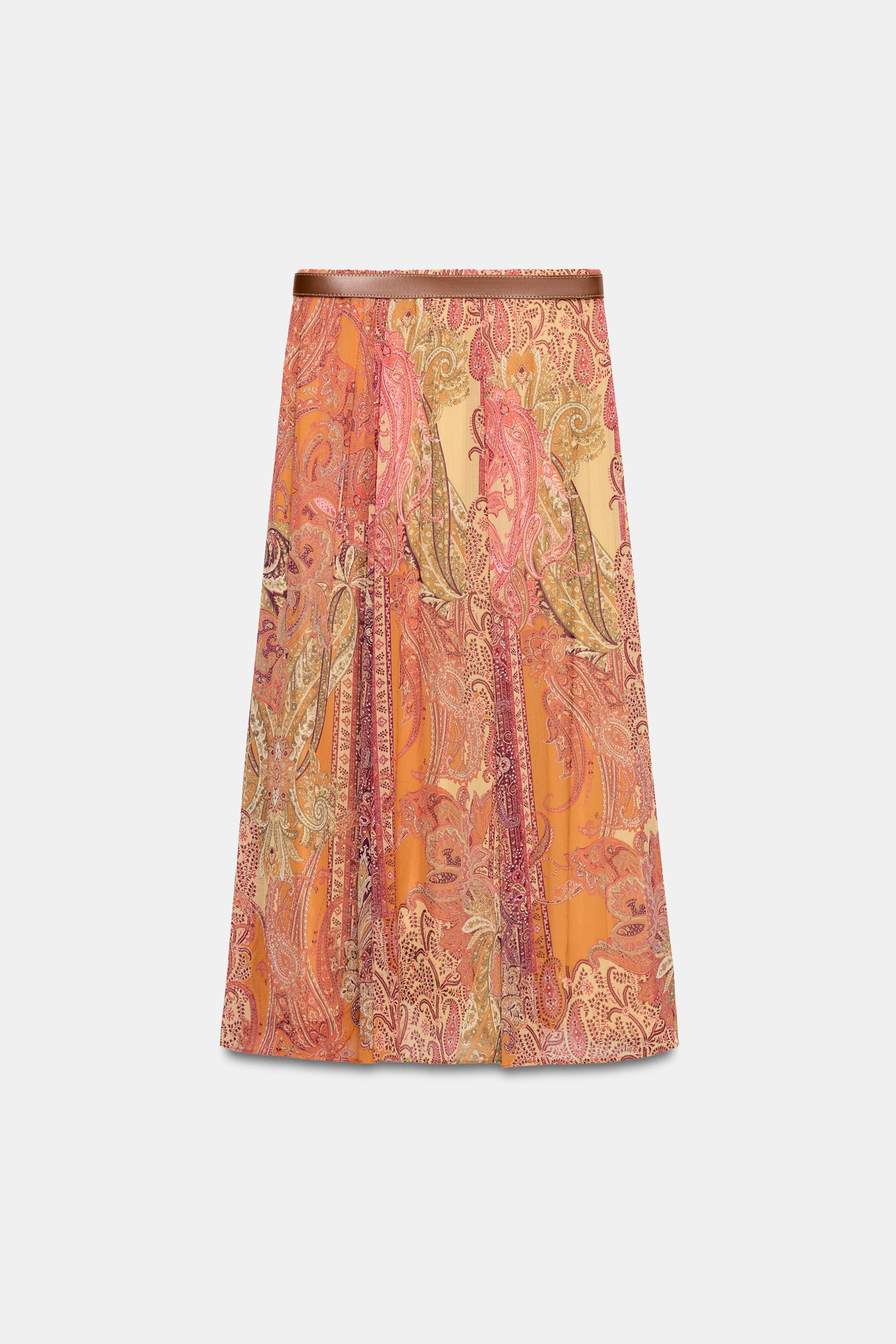 PRINTED MIDI SKIRT WITH BELT