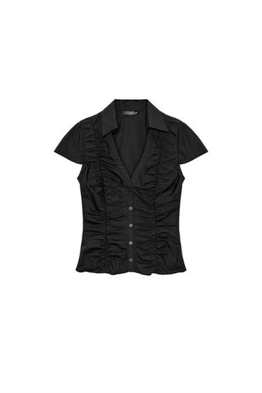 TOP PUPLINI ME FRUNGA - E zezë nga Zara