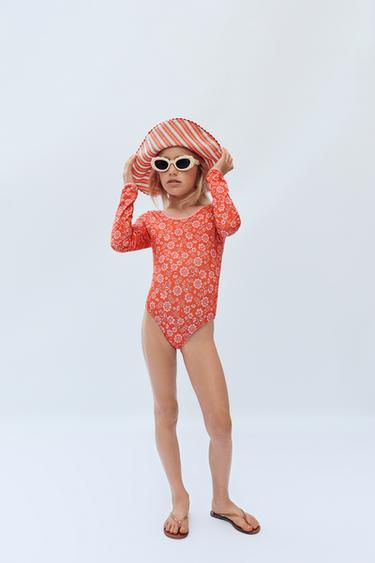 4-14 ANOS/ TRAXE DE BAÑO MANGA LONGA FLORES LIMITED EDITION - Vermello / Laranxa de Zara
