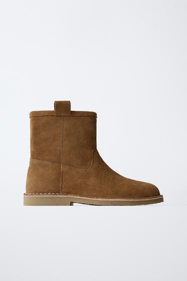 STITCH DETAIL LEATHER ANKLE BOOTS - Brown by Zara