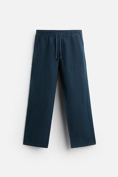 Zara LINEN PANTS IN 100% LINEN - Navy blue