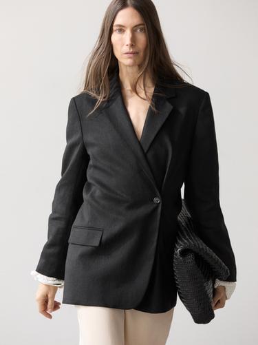 Blazer croisé en lin - Noir de Zara