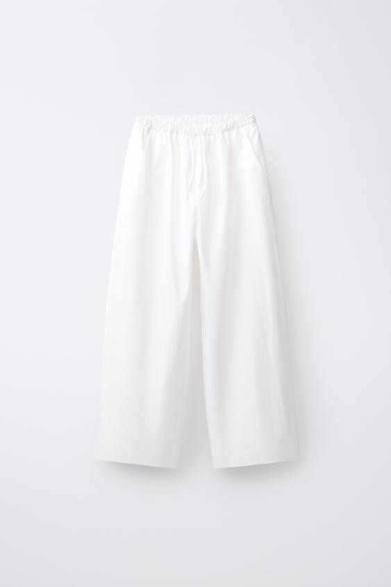 PANTALÓN BALLOON POPELIN - Blanco de Zara - Imagen 0
