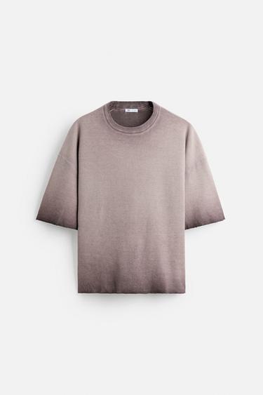 SPRAY PRINT KNIT T-SHIRT - Wine by Zara