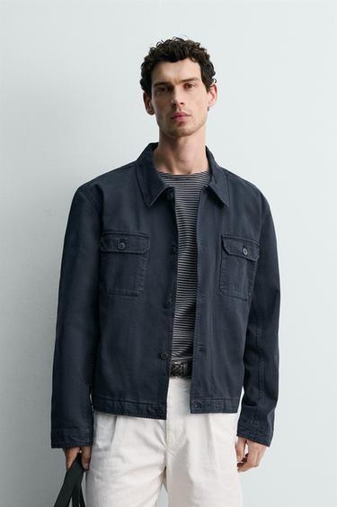 Zaras JACKA REGULAR FIT MED FICKOR - Marinblå