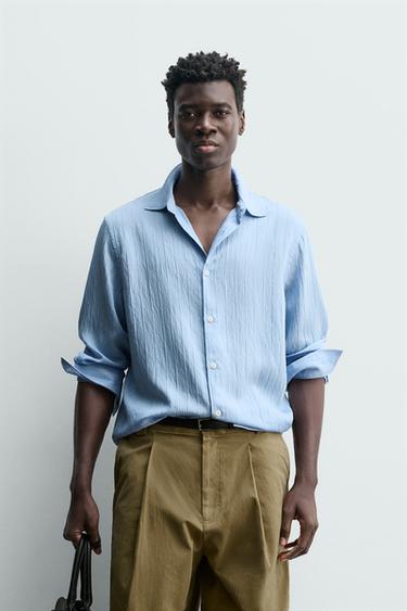 CAMISA JACQUARD RAYAS - Azul claro de Zara