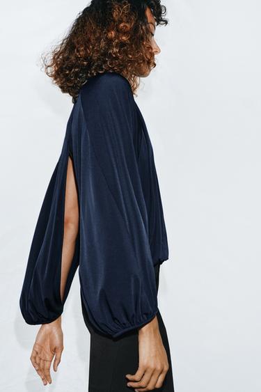 TOP BALLON À OUVERTURES - Bleu de Zara - Image 3