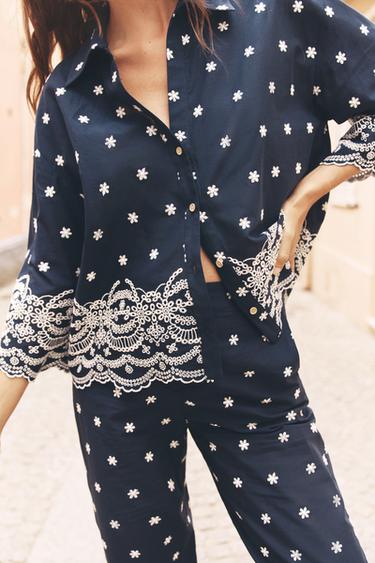 EMBROIDERED SHIRT - Blue/White by Zara - Image 2