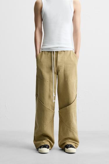 RELAXED FIT OVERSIZE POCKET JEANS - Olive green by Zara
