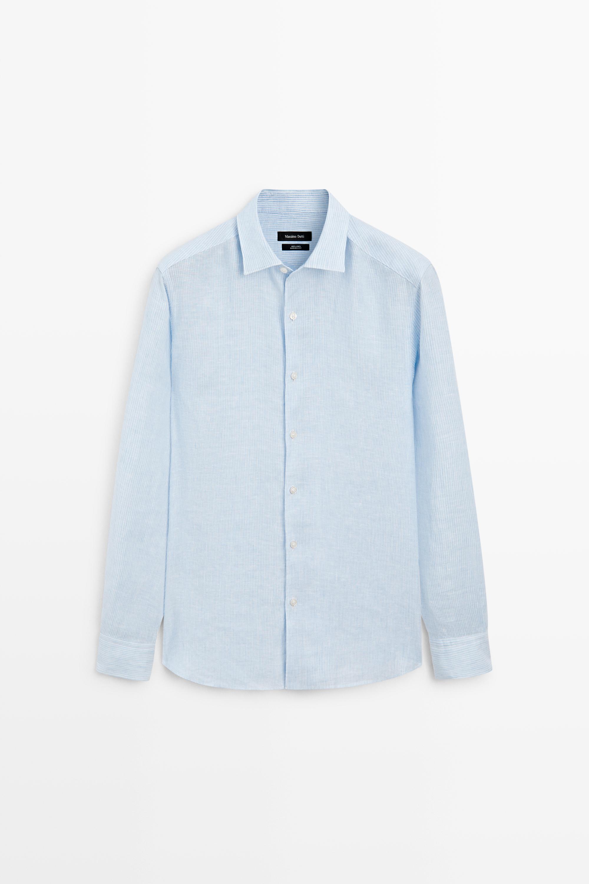Regular fit striped melange linen shirt