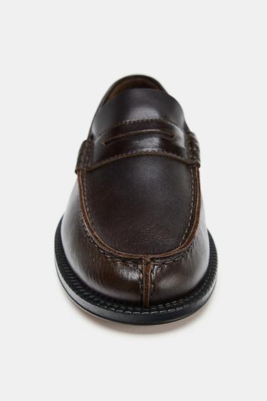 Zara LIMITED EDITION LEATHER LOAFERS - Brown