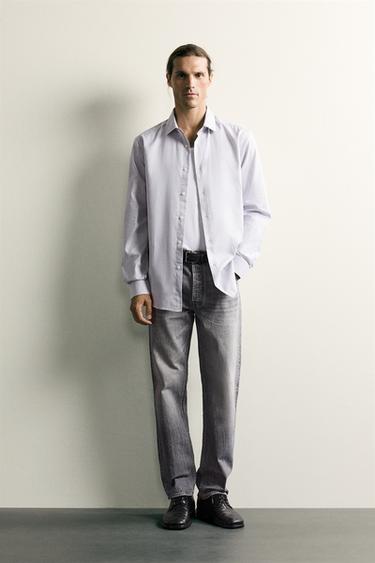 CAMISA SLIM FIT CUADROS - Gris perla de Zara - Imagen 0