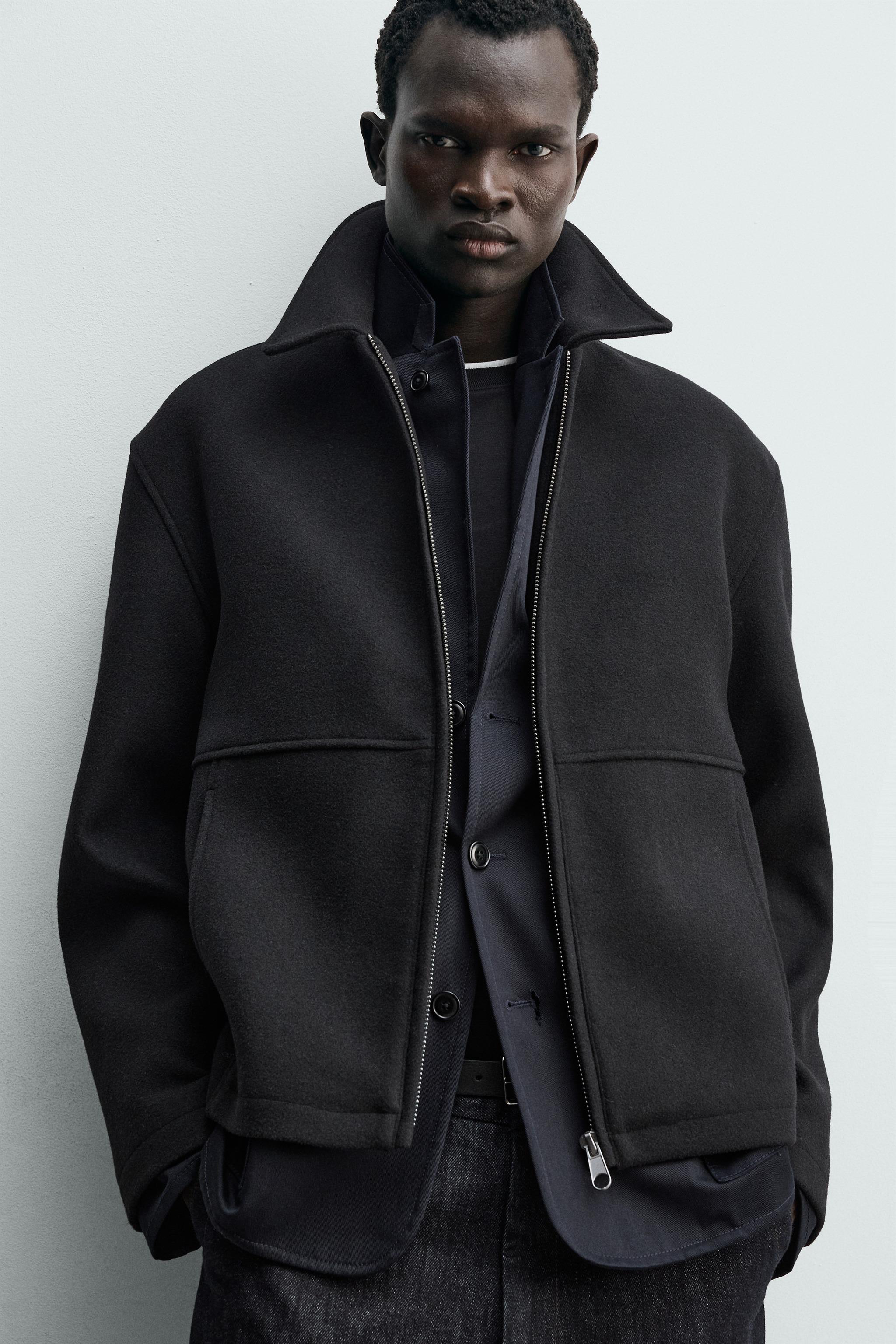 HERRINGBONE TEXTURED JACKET WITH ZIP - Sand | ZARA India