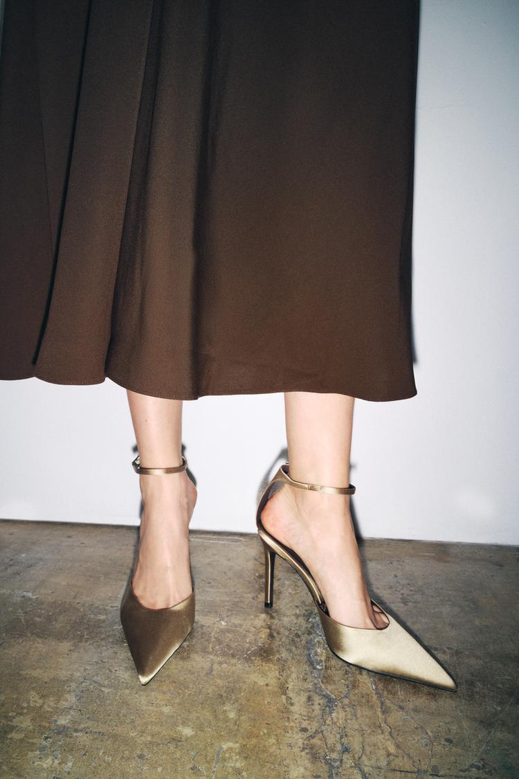 SATIN ANKLE STRAP HEELS Greenish ZARA Canada