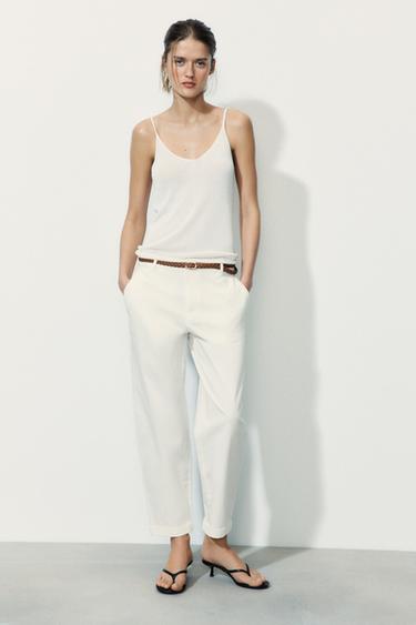 BRAIDED BELT CHINO TROUSERS<br/>25.95 EUR - Ecru by Zara