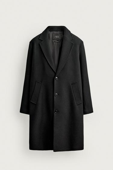 ПАЛЬТО RELAXED FIT С ШЕРСТЬЮ — ЧЕРНЫЙ от Zara