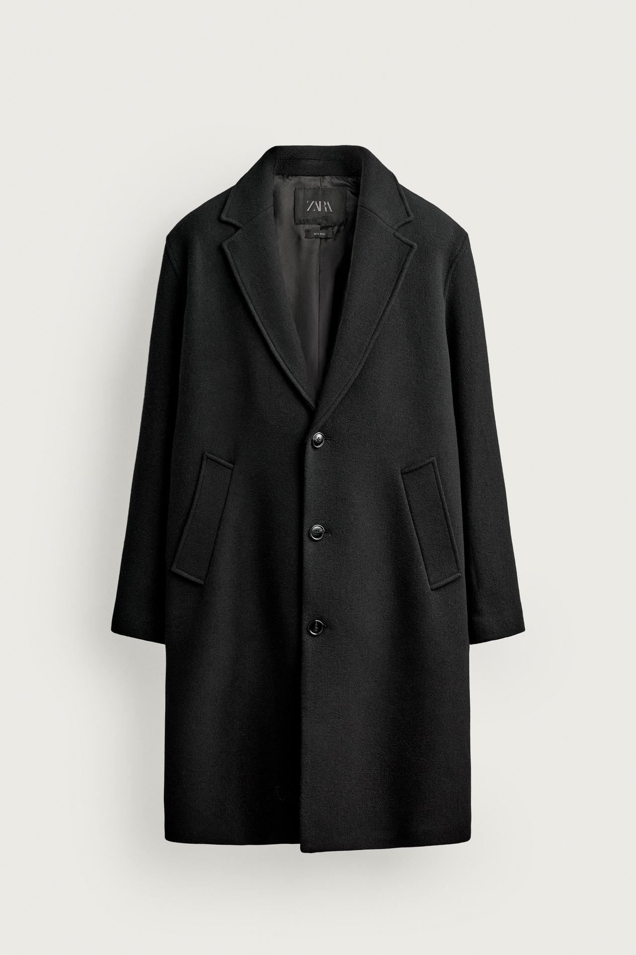 WOOL-BLEND RELAXED-FIT COAT — Black