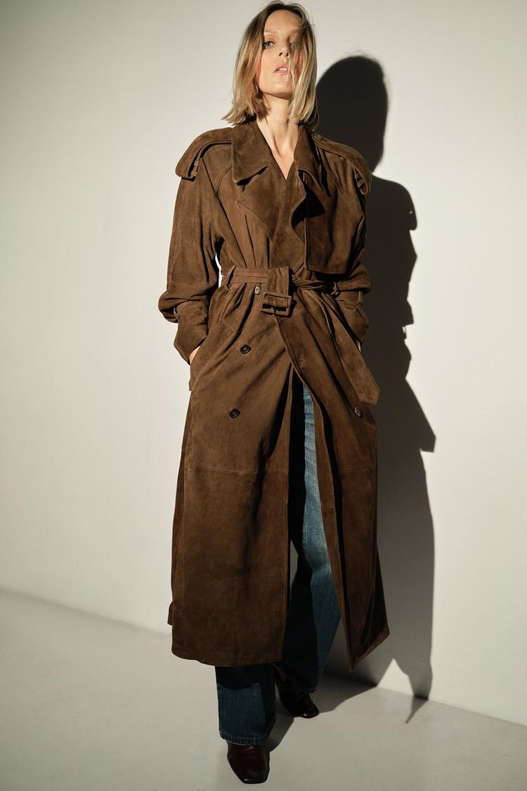 Trench Coat Trf Collection Zara Coat 100% SUEDE LEATHER TRENCH
