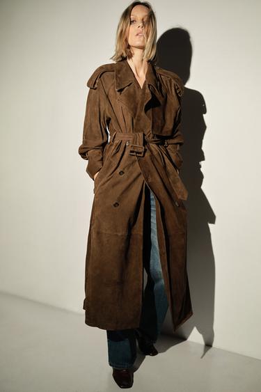 100% SUEDE LEATHER TRENCH COAT ZW COLLECTION - Brown by Zara