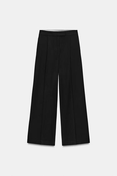 PANTALON ANCHO PINZAS - Negro de Zara