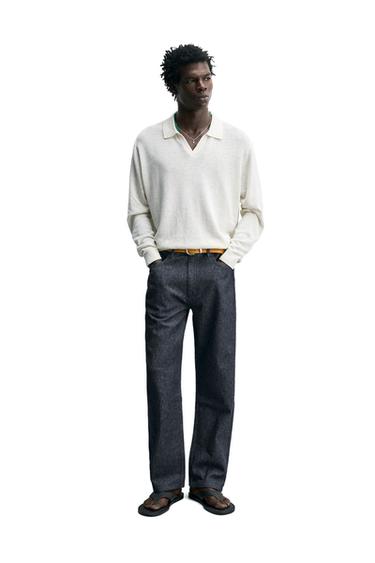 COTTON-HEMP STRAIGHT-LEG JEANS - Blue by Zara
