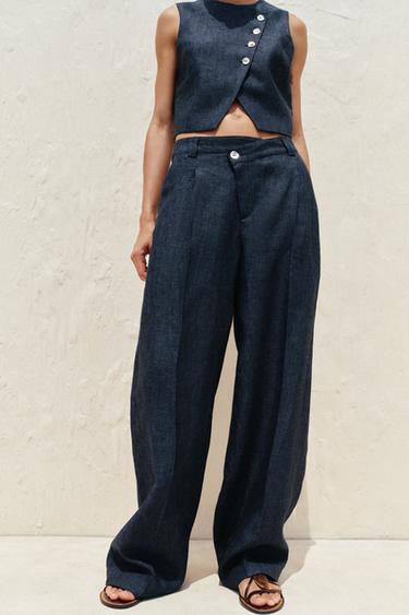 100% LINEN CROSS-WAIST TROUSERS - Indigo by Zara - Image 1