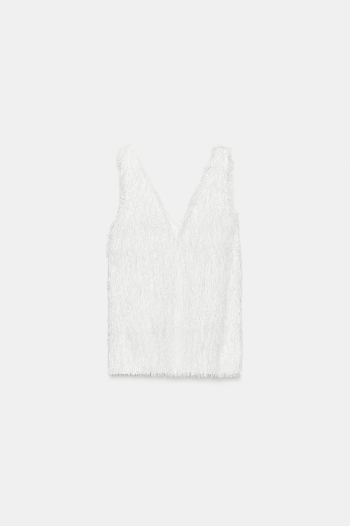 Женский топ Zara Faux Fur Effect, цвет: Белый — фото 8