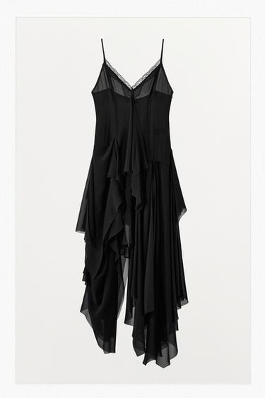 VESTIDO TIRANTES VOLANTES ENCAJE - Negro de Zara