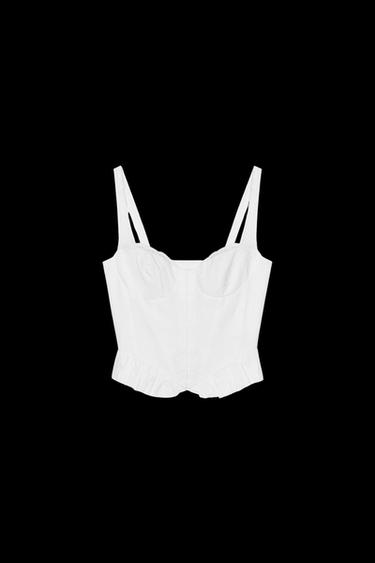 Zara EMBROIDERED CORSET TOP - White - Image 0