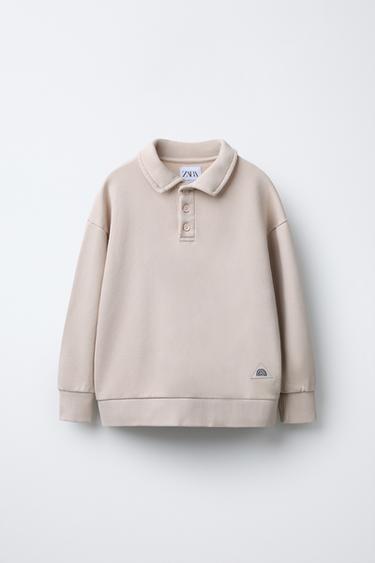 Zara LABEL POLO SWEATSHIRT - Ecru - Image 0