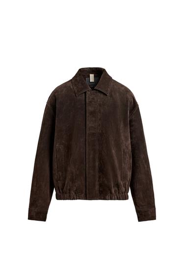 LEATHER SUEDE JACKET - Brown by Zara
