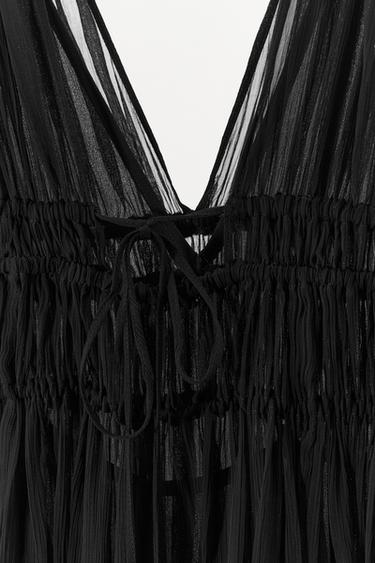 GEORGETTE DRESS WITH ELASTICATED GATHERING - Black by Zara - Image 6