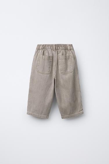 PANTALON BAGGY EN SERGÉ À RAYURES - Marron / Taupe de Zara - Image 1