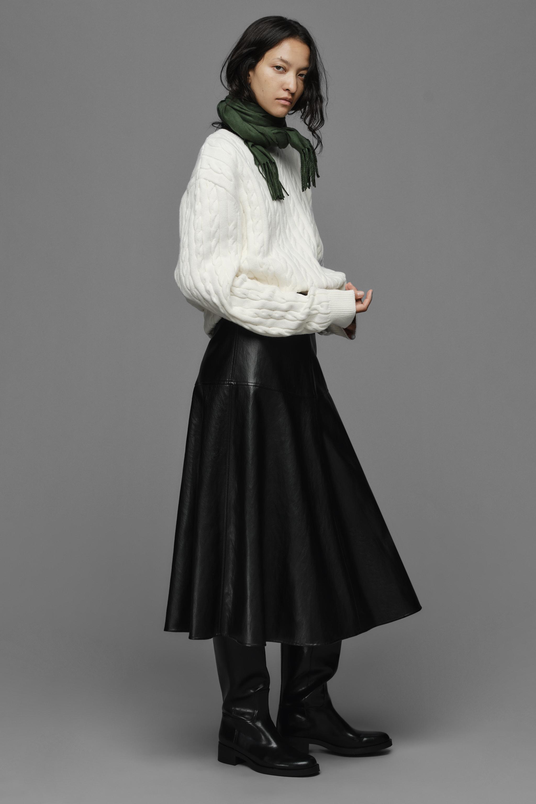 FAUX LEATHER-EFFECT MIDI A-LINE SKIRT