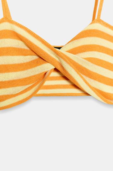 KNIT STRIPED CROP TOP - Orange / Yellow by Zara - Image 7