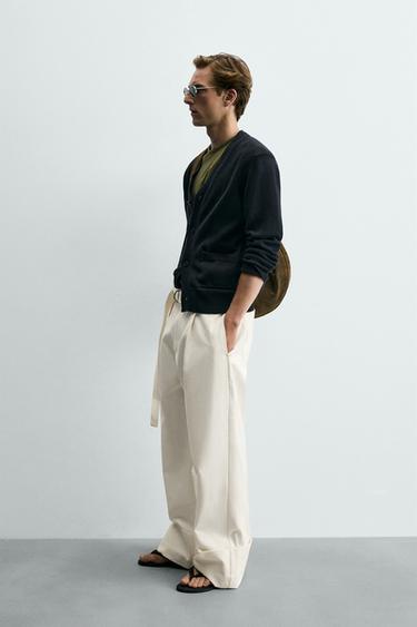 RELAXED FIT LINEN TROUSERS WITH BELT - White by Zara - Image 3
