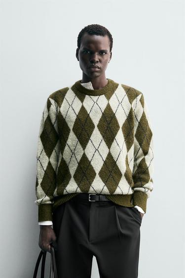 JERSEY JACQUARD ROMBOS - Khaki de Zara