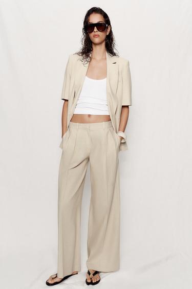 WIJDE LINNEN BROEK - Lichtbeige van Zara